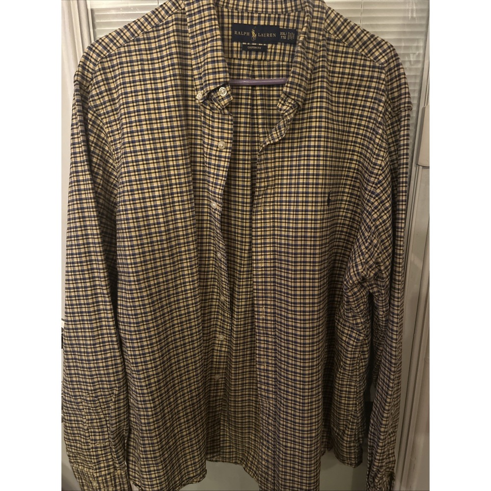 Ralph Lauren Men's Classic Fit XXL TTG Custom Fit  Yellow And Blue Plaid